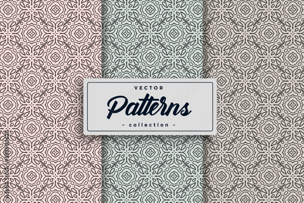 Aufkleber Textile pattern background seamless pattern design, Seamless Geometric Textile Pattern design collection,Seamless textile pattern set collection