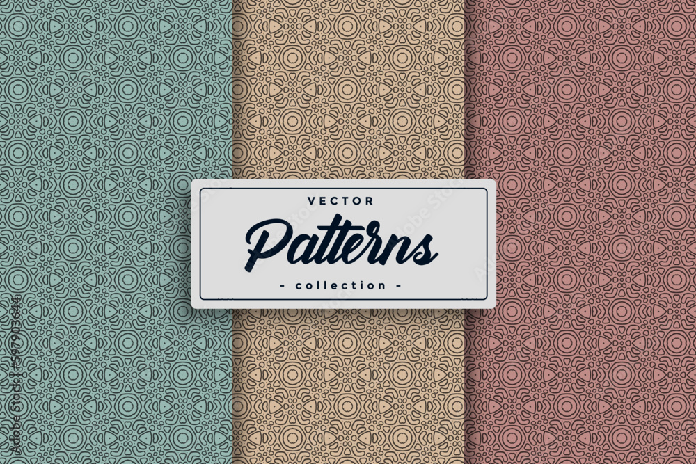 Aufkleber Textile pattern background seamless pattern design, Seamless Geometric Textile Pattern design collection,Seamless textile pattern set collection
