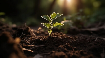 A young plant growing in sunlight. AI generative