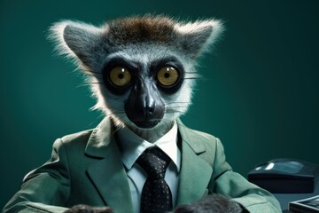 Anthropomorphic lemur in a suit like a businessman. Business Concept. AI generated, human enhanced - obrazy, fototapety, plakaty