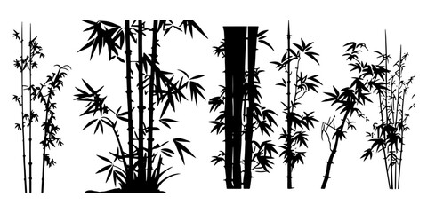 set of silhouettes of bamboo