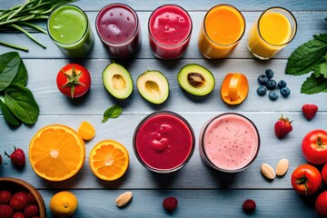 Colorful and refreshing smoothies for a healthy lifestyle. Image generated by AI