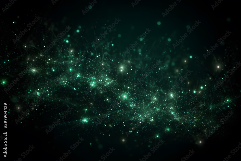 Poster green emerald background with shining elements. neural network ai generated art
