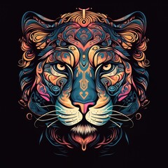 Tiger head, black background. Generative AI