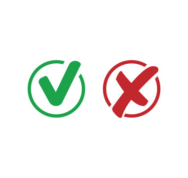 Checkmark cross on white background. Isolated vector sign symbol. Checkmark right symbol tick sign. Flat vector icon.