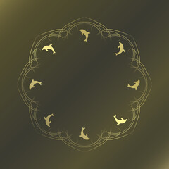 素材_フレーム_イルカをモチーフにした金色の飾り枠。高級感のある夏のイメージ。字無