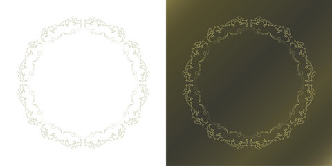 素材_フレームのセット_イルカをモチーフにした金色の飾り枠。高級感のある夏のイメージ。字無