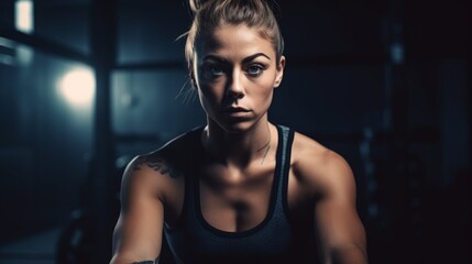 Fototapeta na wymiar Fitness girl posing on a bench in the gym ai, ai generative, illustration