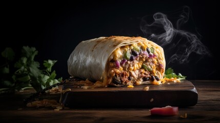 Burrito sandwich on a black background. Fast food. ai, ai generative, illustration - obrazy, fototapety, plakaty