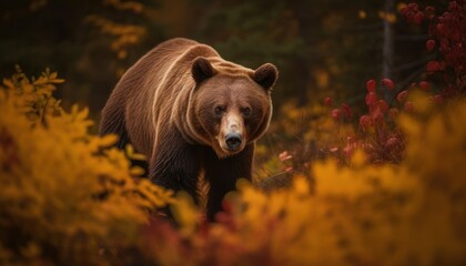 A brown bear walking in the woods ai, ai generative, illustration