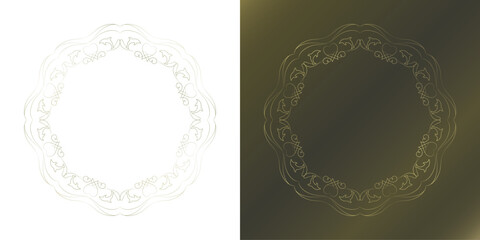 素材_フレームのセット_イルカをモチーフにした金色の飾り枠。高級感のある夏のイメージ。字無