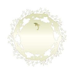 素材_フレーム_イルカをモチーフにした金色の飾り枠。高級感のある夏のイメージ。字無