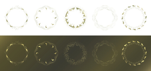 素材_フレームのセット_イルカをモチーフにした金色の飾り枠。高級感のある夏のイメージ。字無