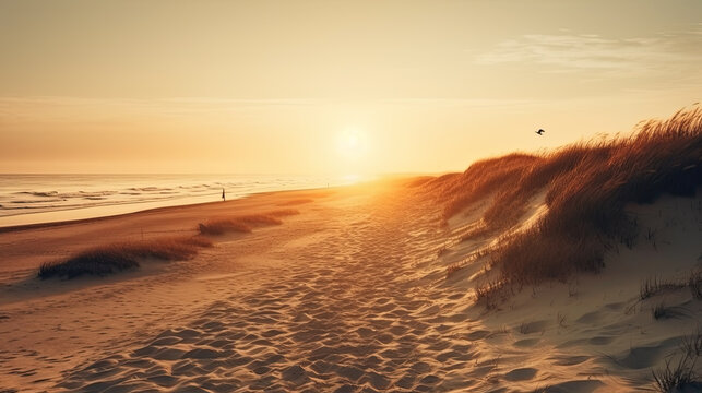 sunrise at the north sea on the beach. Generative AI