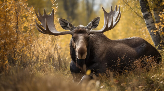 a big wild moose in autumn. Generative AI