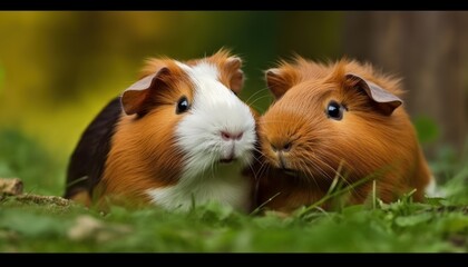 Fototapeta premium Two guinea pigs in a grassland, couples, ai, ai generative, illustration