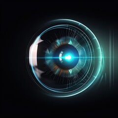 Doctor checks eyesight with a realistic human eye hologram. The concept of vision. generative ai - obrazy, fototapety, plakaty