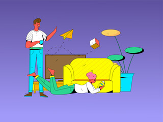 Home interior character scene flat vector concept operation hand drawn illustration
