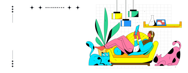 Home interior character scene flat vector concept operation hand drawn illustration
