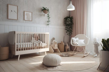 baby room with a minimalist vibe,  Generative AI	