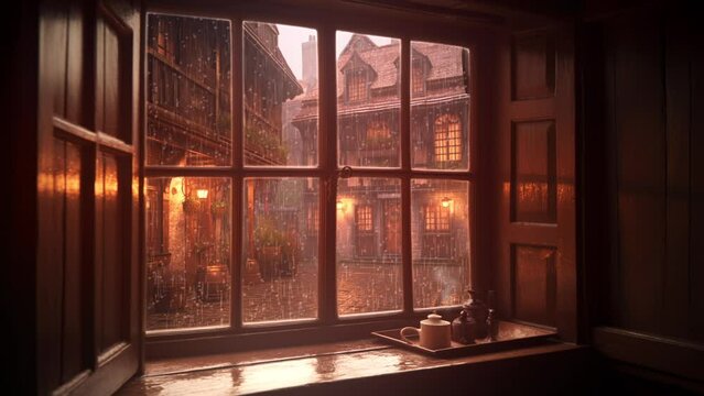 雨の日の路地裏 ファンタジー 雨 梅雨 中世 洋風 街 ループ シームレス