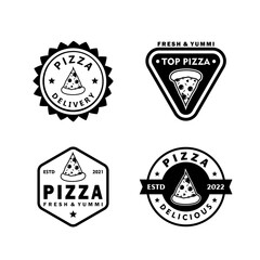 Black and white pizza logos collection white background