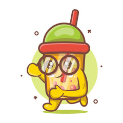 cheerful bubble tea drink character mascot running isolated cartoon in flat style design 