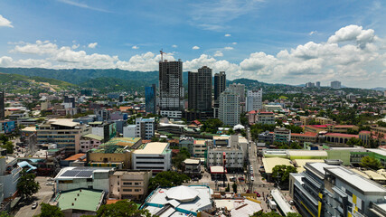 Streets and buildings of Cebu city top view. Cityscape. Philippines.