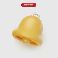 Obraz na płótnie Canvas 3d notification cute bell icon isolated on white background. 3d render yellow ringing bell with new notification for social media reminder. Realistic vector icon cartoon render style. 3D mesh vector