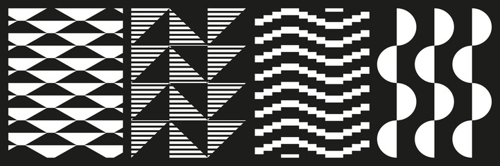 Brutalist abstract geometric shapes background template. Brutal contemporary geometrical figure. Modern minimal monochrome print swiss design aesthetic. Vector illustration set