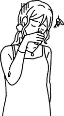 シンプルなタッチ　つわりで吐き気をこらえる妊娠中の女性のイラストレーション