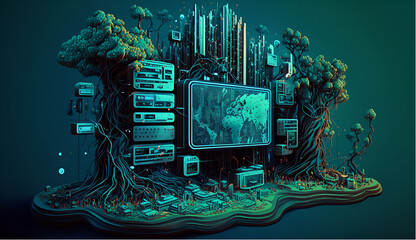 Green Computing: Balancing Digital Growth with Environmental Responsibility -Digital Ecosystem, Abstract Background