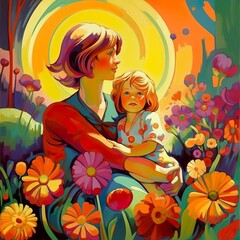 Obraz na płótnie Canvas A mother and her child-Generative AI