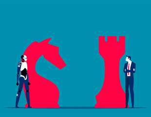 Robot and ahuman are playing chess. Robot vs human concept