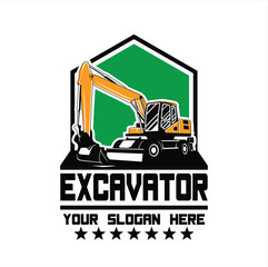 Excavator logo template vector. Vector logo heavy equipment for construction company. Creative excavator illustration for logo template.