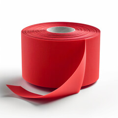 Silk ribbon isolated on white. Closeup of red ribbon roll over. 3D realistic illustration. Roll of red sports tape red kinesiology tape. Generative AI