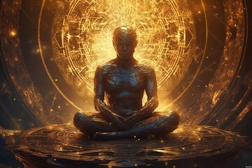 silhouette chakra spiritual aura energy meditation peace yoga pose zen. Generative AI.