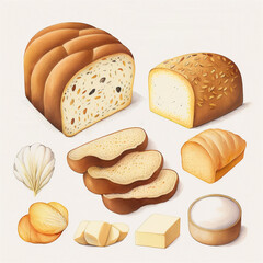 Bread illustration, on a solid color background