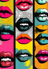 art woman mouth lips lipstick abstract illustration kiss female poster style. Generative AI.