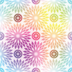 Vector seamless white pattern with circles and vintage flowers n retro style