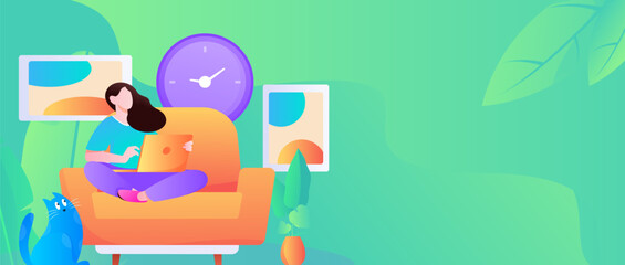 Fototapeta premium Home interior character scene flat vector concept operation hand drawn illustration 
