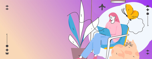 Home interior character scene flat vector concept operation hand drawn illustration
