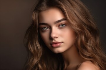 Naklejka premium Gorgeous natural beauty. Young woman posing in the studio. Generative AI