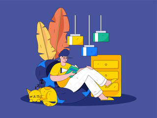 Home interior character scene flat vector concept operation hand drawn illustration
