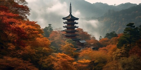 Obraz premium japanese temple in the night, Created by AI generation, AI generative, Created with generative AI tools