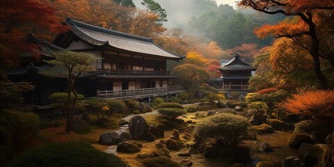 japanese temple in the night, Created by AI generation, AI generative, Created with generative AI tools