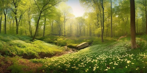 morning in the forest, Created by AI generation, AI generative, Created with generative AI tools