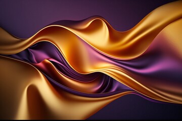 Abstract Background with 3D Wave Bright Gold and Purple Gradient Silk Fabric