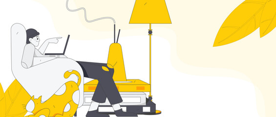 Fototapeta premium Home interior character scene flat vector concept operation hand drawn illustration 