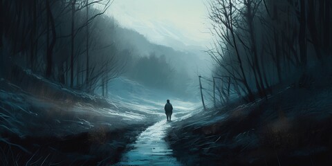 a person standing on a hill, expansive landscapes, Created by AI generation, AI generative, Created with generative AI tools